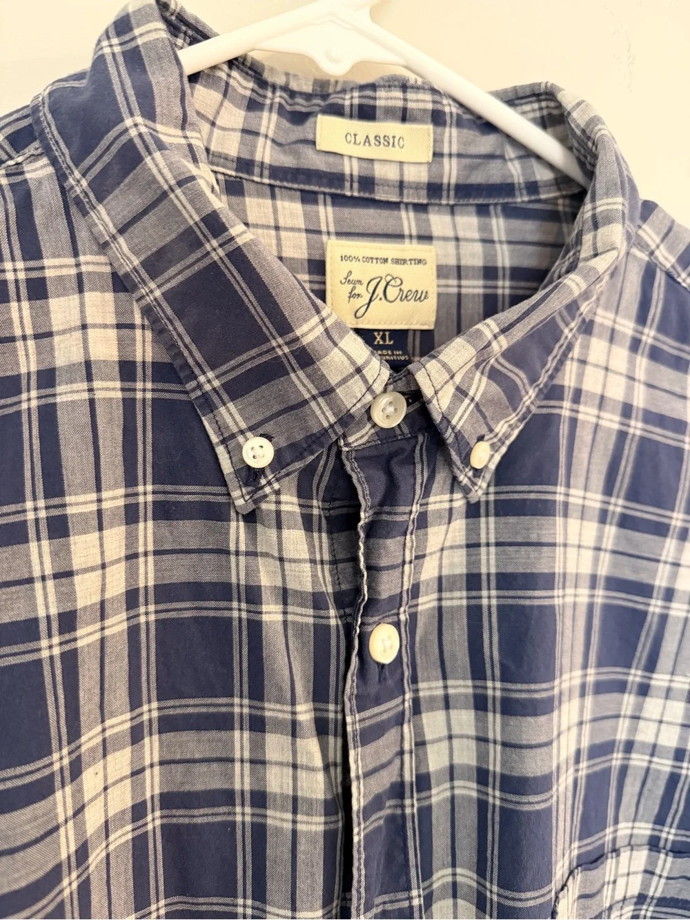 J. Crew Men's Navy and White Plaid Button-Down Shirt